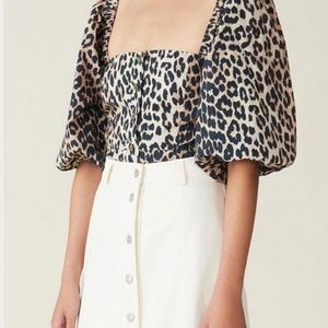 GANNI Leopard Puff Sleeve Top
